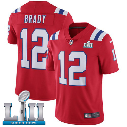 Nike Patriots #12 Tom Brady Red Alternate Super Bowl LII Youth Stitched NFL Vapor Untouchable Limited Jersey